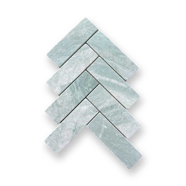 DLT92863 Verdi Cristallo Tumbled Herringbone Mosaic
